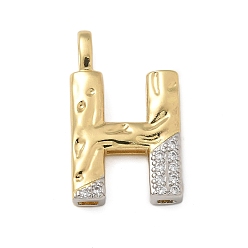 Letter H Латунные микро проложить кубического циркония подвески, без кадмия, без никеля и без свинца, письмо амулеты, реальный 18 k позолоченный, Письмо ч, 27x16x4 мм, отверстие : 5x2.5 мм
