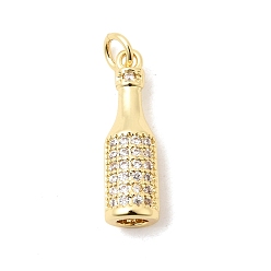 Настоящее золото 18K Латунные микропаве прозрачные подвески с фианитом, долговечный, стойки покрытие, без свинца и без кадмия, амулеты бутылка, реальный 18 k позолоченный, 22x7 мм, Перейти кольцо: 4.5x1 мм, внутренний диаметр: 2 мм