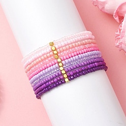(52) Непрозрачная лаванда 10шт. стеклянные бусины эластичные браслеты для женщин, круглые, с латунным, градиент цвета, разноцветные, бусина : 3~3.5 mm, внутренний диаметр: 2.24~2.28 дюйм (5.7~5.8 см)