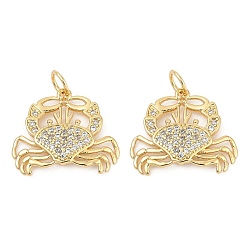 Настоящее золото 18K Латунные микро проложить кубического циркония подвески, крабовые прелести, без кадмия и без свинца, долговечный, стойки покрытие, реальный 18 k позолоченный, 16x18.5x2.5 мм, отверстие : 3.5 мм