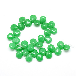 Spring Green Natural White Jade Pendant Beads Strands, Top Drilled Beads, Dyed, Teardrop, Spring Green, 12x9~10x5~6mm, Hole: 1mm, about 33pcs/strand, 9.84 inch