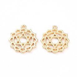 Real 18K Gold Plated Brass Pendants, Chakra, Anahata, Long-Lasting Plated, Hollow, for Jewish, Flower with Star of David, Real 18K Gold Plated, 17x15.5x1.5mm, Hole: 1mm