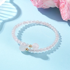 Розовый Кварц Браслеты-манжеты из натурального розового кварца, браслеты с крутящим моментом для женщин, с латунной бисера, внутренний диаметр: 2.15 дюйм (5.45 см)