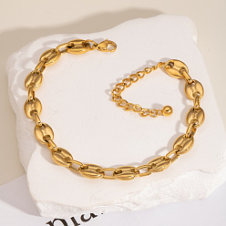 Золотой Модные 304 браслеты на ногу из нержавеющей стали в форме кофейных зерен для женщин, ювелирные изделия высокого класса, золотые, 8-1/4 дюйм (210 мм)