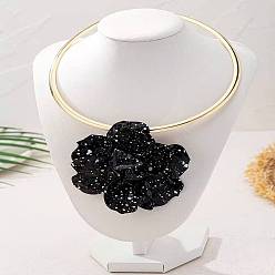 Золотой 3d черные цветочные сплавные колье-чокеры для женщин, золотые, внутренний диаметр: 4.33 дюйм (11 см)
