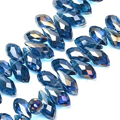 AceroAzul Abalorios de vidrio electrochapa, cuentas perforadas superiores, lágrima facetada, color de ab chapado, acero azul, 12~13x6 mm, agujero: 1 mm, sobre 95~99 unidades / cadena, 15.7~18 pulgada
