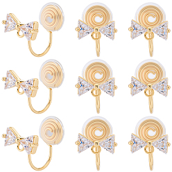 Настоящее золото 18K 10шт. фурнитура для сережек-клипс из латуни с микропаве из прозрачных кубических цирконий, с петлей, долговечный, без никеля , бантом, реальный 18 k позолоченный, 15x12 мм, отверстие : 1.4 мм, бант : 6x12 мм, 10 шт / комплект