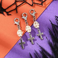 (404) Непрозрачное AB Кислое яблоко Украшения с подвесками в виде черепа из синтетической бирюзы, с застежками-лобстерами и 304 подвесками-крестиками из нержавеющей стали, цветочный белый, 39.5 мм