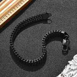 Черный 304 браслеты из нержавеющей стали с цепочкой из пшеницы для мужчин и женщин, ионное покрытие (ip), чёрные, 7-1/2 дюйм (19.2 см)