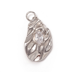 Платина Латунные подвески с микропаве из прозрачного кубического циркония, с прыжковых колец, долговечный, слеза, платина, 22.5x14x5.5 мм, переходное кольцо: 5x0.7 мм, внутренний диаметр: 3.6 мм
