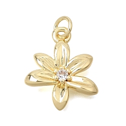 Real 18K Gold Plated Brass Micro Pave Clear Cubic Zirconia Pendants, Flower Charms, Rack Plating, Long-Lasting Plated, Cadmium Free & Lead Free, Real 18K Gold Plated, 18.5x15.5x2.5mm, Hole: 3.5mm