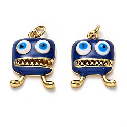 Синий Латунь эмаль подвески, долговечный, с целью перехода в кольце, квадратный, реальный 18 k позолоченный, синие, 16x12x4.5 мм