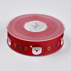 Red Polyester Printed Grosgrain Ribbons, Christmas Theme, Santa Claus, Red, 1 inch(25mm), about 100yards/roll(91.44m/roll)