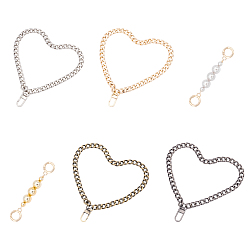 Mixed Color 2 Styles ABS Plastic Imitation Pearl Beads & Iron Curb Link Bag Chain Straps, with Swivel Lobster Claw Clasps, Mixed Color, 230x9.5mm, link: 12.5x9.5x2.5mm, clasps: 34x12x5mm, 1 strands/color