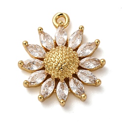 Настоящее золото 18K Латунные микро проложить кубического циркония подвески, стойки покрытие, цветок, долговечный, без кадмия и без свинца, реальный 18 k позолоченный, 16.5x14.5x4 мм, отверстие : 1.2 мм