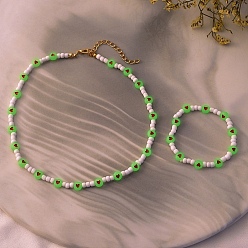 Зеленый лайм Браслеты и ожерелья из стеклянных бусин в форме светящегося сердца, с медными застежками, зеленый лайм, 15-3/8 дюйм (39 см)