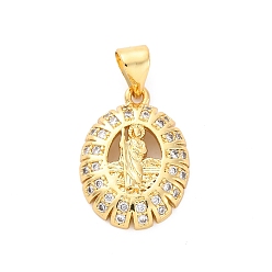 Настоящее золото 16K Латунные микро проложить кубического циркония подвески, без кадмия и без свинца, овал и религия, прелести Святого Иуды, реальный 16 k позолоченный, 18x13x3.5 мм, отверстие : 5x3.5 мм