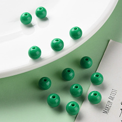 Green Opaque Acrylic Beads, Round, Green, 8x7mm, Hole: 2mm, about 1745pcs/500g