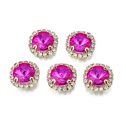 Fuchsia Sew on Rhinestone, Transparent Glass Rhinestone, with Brass Prong Settings, Faceted, Square, Fuchsia, 17x17x8mm, Hole: 1mm