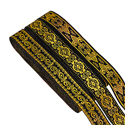Or 3 pièces 3 styles rubans en polyester de style ethnique, ruban jacquard, accessoires du vêtement, or, 3/4 pouces (20 mm), environ 7.66 yards (7m)/pc