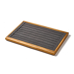Gray 8-Slot Wood with Velvet Ring Display Tray Stands, Jewelry Organizer Holder for Finger Ring Storage, Rectangle, Gray, 35x24x2cm