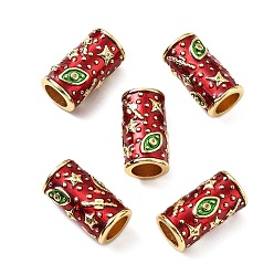 Red Brass Micro Pave Clear Cubic Zirconia Column European Beads, Star & Eye Amulet Prayer Large Hole Beads with Enamel, Rack Plating Real 18K Gold Plated, Cadmium Free & Lead Free, Long-Lasting Plated, Red, 20x11.5mm, Hole: 7mm