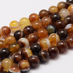 Седло Коричневый Натуральные полосатые агатовые / полосатые агатовые нити, круглые, окрашенная и подогревом, седло коричневый, 8 мм, отверстие : 1 мм, около 47~48 шт / нитка, 14.5 дюйм