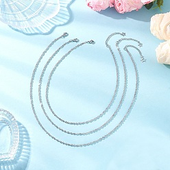 Нержавеющая Сталь Цвет 304 цепочка из нержавеющей стали «Сингапур» 3 многослойные ожерелья для женщин, не тускнеет, цвет нержавеющей стали, 16.22~20.24 дюйм (41.2~51.4 см), 3 шт / комплект