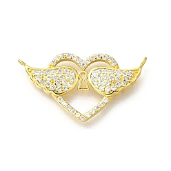 Золотой 925 подвески из стерлингового серебра с прозрачным микропаве и цирконием, сердце с крыльями прелести, с печатью 925, золотые, 16.5x30.5x2.5 мм, отверстие : 1.4 мм