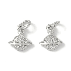 Платина Латунные микропаве прозрачные подвески с фианитом, без кадмия, без никеля и без свинца, планета, с целью перехода в кольце, платина, 11.5x10x2 мм, отверстие : 5.5 мм