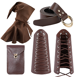 Кокосово-Коричневый Реквизит для костюмов выставки «Ренессанс Экспо», включая пончо из полиэстера на Хэллоуин, водонепроницаемый кошелек для монет из искусственной кожи, ремень, регулируемая защита запястья, кокосового коричневый