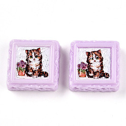 Лиловый Непрозрачная смола декодирует кабошоны, печенье и кот, сирень, 21x21x8~9 мм