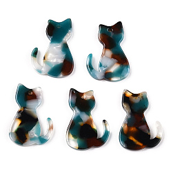 Темно-бирюзовый Непрозрачные подвески из ацетата целлюлозы (смолы), кошачье очарование, темные бирюзовый, 25x17x2.5 мм