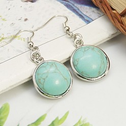 Synthetic Turquoise Fashion Synthetic Turquoise Earrings, with Brass Earring Hooks, Half Round/Dome, 44~45x18~19mm, Pin: 0.6mm