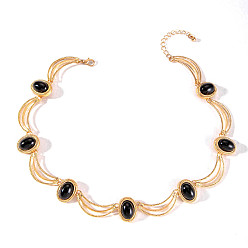 Golden Alloy Arch Link Chain Necklace with Oval Resin, Golden, 15.16 inch(38.5cm)