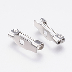 Stainless Steel Color 304 Stainless Steel Brooch Findings, 1-Hole, Stainless Steel Color, 14x4x4.5mm, Hole: 2mm, Pin: 0.7mm