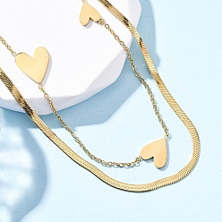 Сердце 304 ожерелья из двухслойной цепочки из нержавеющей стали, ионное покрытие (ip), реальный 18 k позолоченный, сердце, 16.14 дюйм (41 см) в длину + 50 удлинитель мм