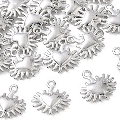 Platino Dijes de latón Shegrace, Corazón con dijes de rayos de sol, sin níquel, Platino, 12x12x3 mm, agujero: 1.2 mm