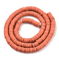 Coral Handmade Polymer Clay Beads Strands, for DIY Jewelry Crafts Supplies, Heishi Beads, Disc/Flat Round, Coral, 6x0.5~1mm, Hole: 1.8mm, about 290~320pcs/strand, 15.75 inch~16.14 inch(40~41cm)