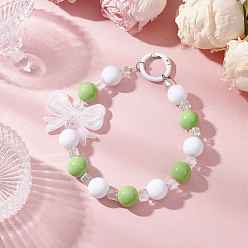 Светло-зеленый Подвесные украшения из акриловых бантов и стеклянных круглых бусин, с литыми пружинными кольцами, светло-зеленый, 157 мм