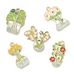 (52) Непрозрачная лаванда Подвески из сплава с эмалью, изображающей зеленые растения и растения в горшках., золотые, разноцветные, 25x13~24x2 мм, отверстие : 1.8 мм