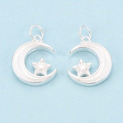 Серебро 925 Луна из стерлингового серебра с подвесками в виде звезд, с перемычками и 925 штампом, серебряные, 12x10x2 мм, отверстие : 2.8 мм