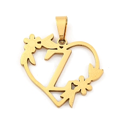 Letter Z Ионное покрытие (ip) 201 подвески из нержавеющей стали, сердце с подвесками в виде букв, золотые, Письмо Z, 23x25x1.5 мм, отверстие : 7.5x3.5 мм