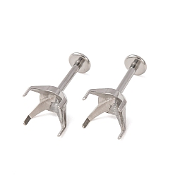 Couleur Acier Inoxydable 304 paramètres de boucle d'oreille en acier inoxydable, pour strass pointu, couleur inox, 14x8.5x8.5mm, pin: 1 mm, s'adapter pour 8x8 mm strass