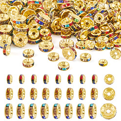 Золотой 300шт. 3 стили латунные бусины-разделители со стразами в форме ронделя, для браслета ожерелья своими руками изготовление ювелирных изделий аксессуары, золотые, 6~10 мм, отверстие : 1.7~2.4 мм, 100 шт / стиль