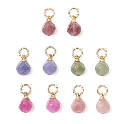 Золотой Натуральные разноцветные турмалиновые граненые подвески в виде игральных костей, с 304 выводами из нержавеющей стали, золотые, 9.5~10x6.5~7x6.5~7 мм, Перейти кольцо: 5x0.8 мм, внутренний диаметр: 3.4 мм