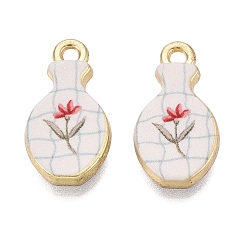 Indian Red Printed Alloy Pendants, Rack Plating, Vase & Flower Charms, Cadmium Free & Nickel Free & Lead Free, Golden, Indian Red, 19x10x3mm, Hole: 1.8mm