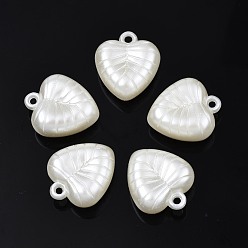 Creamy White ABS Plastic Imitation Pearl Pendants, Heart, Creamy White, 20.5x18x9mm, Hole: 1.8mm, about 270pcs/500g