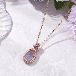 Лиловый Стеклянные ожерелья с подвесками в форме слезы, 304 ожерелья-цепочки из нержавеющей стали для женщин, золотые, сирень, 17.72 дюйм (45 см)