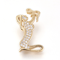 Настоящее золото 18K Латунные микро проложить кубического циркония подвески, долговечный, без свинца, без кадмии и без никеля, мать и ребенок, прозрачные, реальный 18 k позолоченный, 23x12.5x6.5 мм, отверстие : 3x3 мм